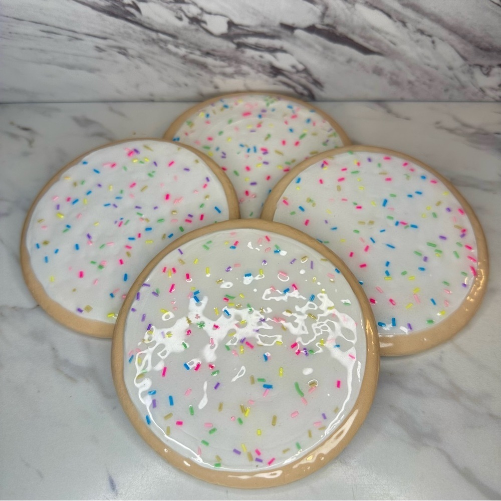 Sprinkled Sugar Cookie Clay Coasters Handmade – Set of 4 - Picture 7 of 8